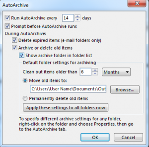 Setting up AutoArchiving